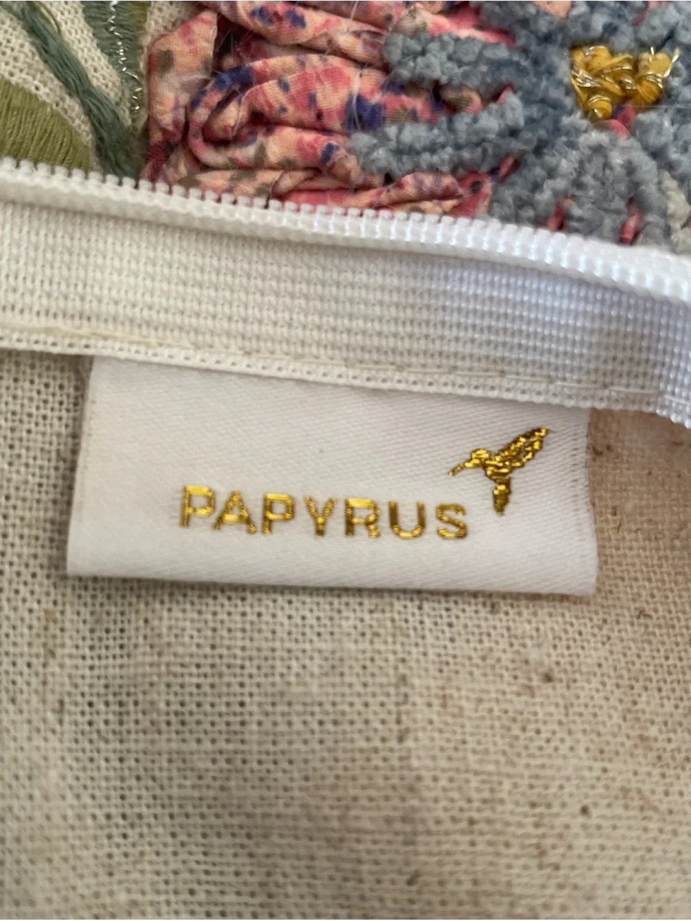 Papyrus throw pillow cover floral appliqué beads felt rectangle